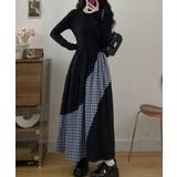 ブラック | 切り替えクルーネック長袖ワンピース | Ulysses