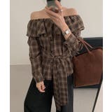 ブラウン | ボートネックチェック柄トップス | Ulysses