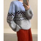 ブルー | クルーネックジャカード長袖セーター | Ulysses