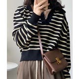 ブラック | Vネックボーダー柄ニットトップス | Ulysses