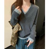 ダークグレー | Vネック切り替えニットトップス | Ulysses