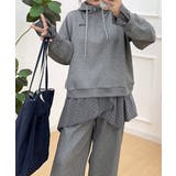 フード付きフェイクレイヤード長袖トップス+ワイドパンツ | Ulysses | 詳細画像2
