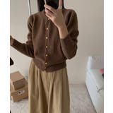 ブラウン | クルーネックボタンでカーディガン | Ulysses