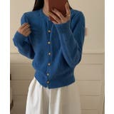 ブルー | クルーネックボタンでカーディガン | Ulysses