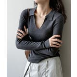 ダークグレー | Vネック長袖ニットトップス | Ulysses