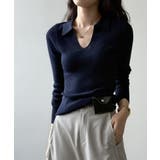ネイビー | Vネック長袖ニットトップス | Ulysses