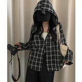 ブラック | フード付きボタンでチェック柄シャツ | Ulysses