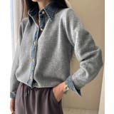 ライトグレー | ボタンダウン切り替えボタンでニットトップス | Ulysses