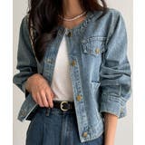 ブルー | クルーネックボタンでデニムジャケット | Ulysses