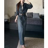 襟付きボタンでベルト付きデニムワンピース | Ulysses | 詳細画像2