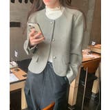 グレー | シングルブレストクルーネック長袖ジャケット | Ulysses