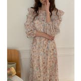 ベージュ | ボートネックフリル長袖ワンピース | Ulysses