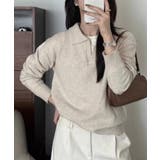 ベージュ | Vネックニット長袖トップス | Ulysses