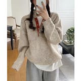 ベージュ | ハーフネックボタンでドローストリングニットトップス | Ulysses