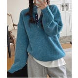 ブルー | ハーフネックボタンでドローストリングニットトップス | Ulysses