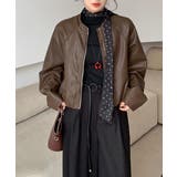 ブラウン | クルーネックジップスPUジャケット | Ulysses