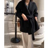 ブラック | 襟付きベルト付きメルトンジャケット | Ulysses