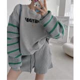 グレー | クルーネック切り替え長袖トップス | Ulysses