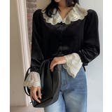 ブラック | レースフレア袖ボタンでトップス | Ulysses