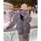 ブルー | チェック柄ボタンでニットセーター+マフラー | Ulysses