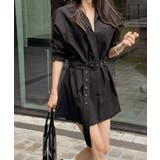 ブラック | ボタンダウンベルト付き長袖トップス | Ulysses