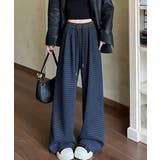 ネイビー | ポケットチェック柄ワイドパンツ | Ulysses