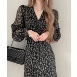 ブラック | Vネックパフスリーブリボンワンピース | Ulysses