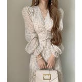 ベージュ | Vネックパフスリーブリボンワンピース | Ulysses