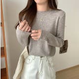 モカ | クルーネック無地長袖ニットトップス | Ulysses