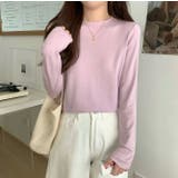 ライトパープル | クルーネック無地長袖ニットトップス | Ulysses