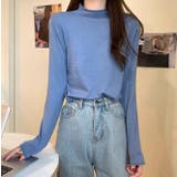 ダークブルー | クルーネック無地長袖ニットトップス | Ulysses