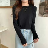 ブラック | クルーネック無地長袖ニットトップス | Ulysses