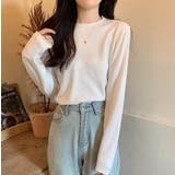 ホワイト | クルーネック無地長袖ニットトップス | Ulysses