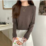 ブラウン | クルーネック無地長袖ニットトップス | Ulysses