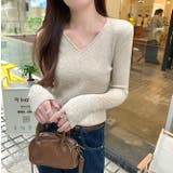 ベージュ | Vネック無地長袖ニットトップス | Ulysses