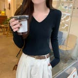 ブラック | Vネック無地長袖ニットトップス | Ulysses