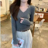 グレー | Vネック無地長袖ニットトップス | Ulysses