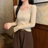 スクエアネックライン無地長袖ニットトップス | Ulysses | 詳細画像1 