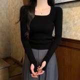 スクエアネックライン無地長袖ニットトップス | Ulysses | 詳細画像2 