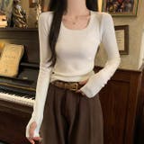 ホワイト | スクエアネックライン無地長袖ニットトップス | Ulysses