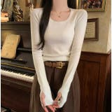 スクエアネックライン無地長袖ニットトップス | Ulysses | 詳細画像3 