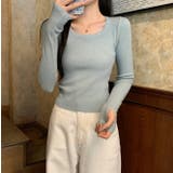 ブルー | スクエアネックライン無地長袖ニットトップス | Ulysses