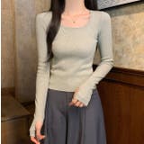 ライトグレー | スクエアネックライン無地長袖ニットトップス | Ulysses