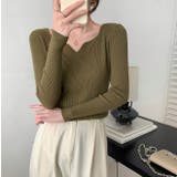カーキ | Vネック無地ニットトップス | Ulysses
