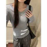 ブルー | シンプルクルーネック無地ニットトップス | Ulysses