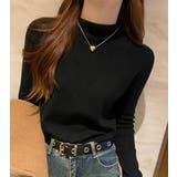 ブラック | ハーフネック無地長袖ニットトップス | Ulysses