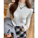 ホワイト | ハーフネック無地長袖ニットトップス | Ulysses