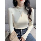 ベージュ | ハイネックチュール付き無地ニットトップス | Ulysses