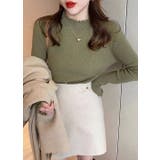 グリーン | デザインハーフネック無地ニットトップス | Ulysses