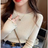 ベージュ | デザインクルーネック無地トップス | Ulysses